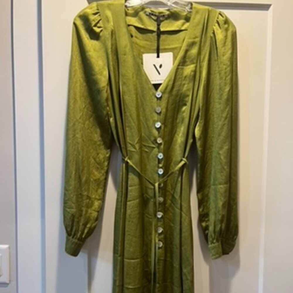 Vanilla (Dutch Designer) Satin Happy Dress, NWT, Dark Lime, Sz EU 34 / US 2